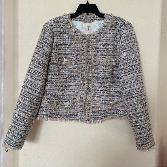 NWT TED BAKER LONDON 
Renata Tweed-Effect Fray-Detail Woven Boucle Jacket - Picture 9 of 16